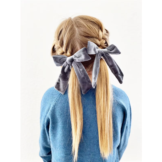 Long Velvet Navy Bow