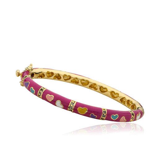 Little Bangles - Hot Pink & Multi Color Hearts Zirconia