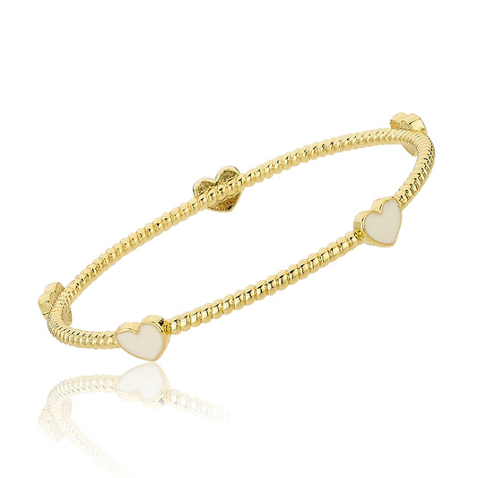 Little Bangles - Gold Rope & White Hearts